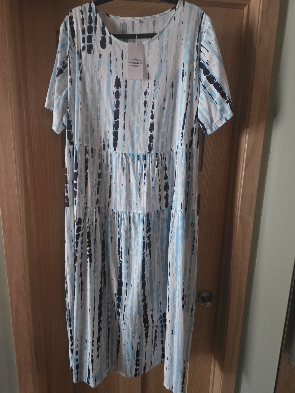Light  Blue & Black Tiered Midi Dress